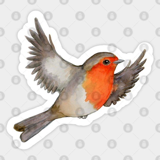 A watercolor drawing of a flying robin Sticker by Bwiselizzy